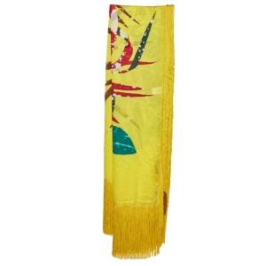 Pre Owned Missoni Yellow Printed Silk Tassel Detail Scarf