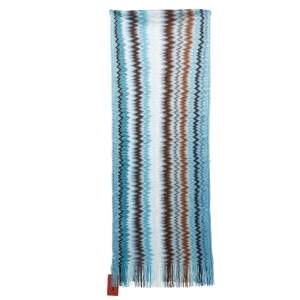Pre Owned Missoni Blue Zig Zag Knit Fringed Scarf