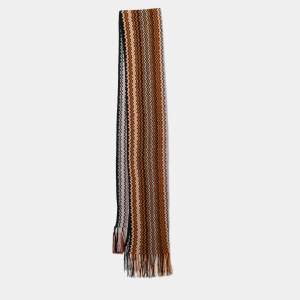 Missoni Multicolor Chevron Pattern Knit Fringed Wool Blend Scarf