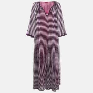 Missoni Purple Stripe Lurex Silk Knit Maxi Dress M