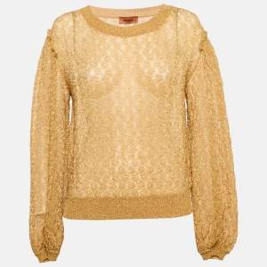 Missoni Gold Lurex Knit Textured Knit Crewneck Sweatshirt M