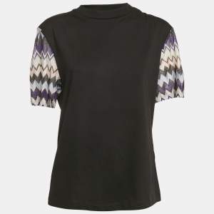 Pre Owned Missoni Black Zigzag Raschel Sleeve Jersey T-Shirt L