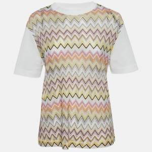 Missoni Multicolor Zigzag Raschel Pattern Knit and Jersey Top M