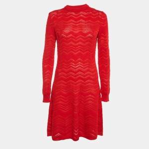 مملوكة مسبقًا Missoni Red Zig Zag  Knit Flared Short Dress M