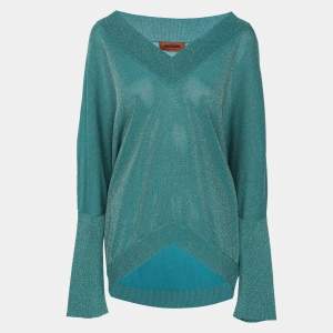 مملوكة مسبقًا Missoni Metallic Lurex Knit Long Sleeve V Neck Tops M