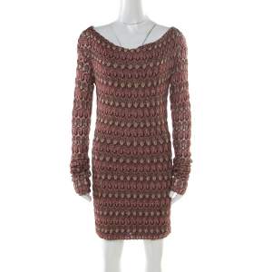Missoni Burgundy Flame Patterned Knit  Off Shoulder Knit Dress M
