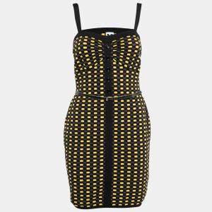 M Missoni Yellow and Black Jacquard Dobby Knit Belted Bodycon Dress M