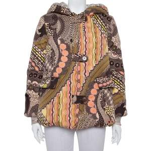 Pre Owned Missoni Brown Abstract Printed Synthetic Hooded Puffer Jacket S
