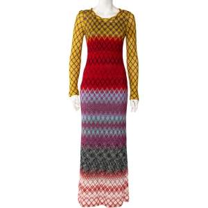 Pre Owned Missoni Multicolor Lurex Knit Long Sleeve Maxi Dress M 