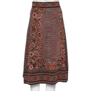 Pre Owned Missoni Multicolored Floral Patterned Knit Midi Skirt S