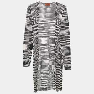 Pre Owned Missoni Monochrome Crochet Knit Open Front Long Cardigan M