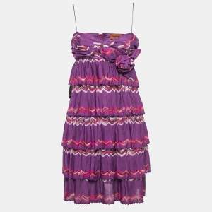 Pre Owned Missoni Purple Patterned Knit Spaghetti Strap Layered Mini Dress M