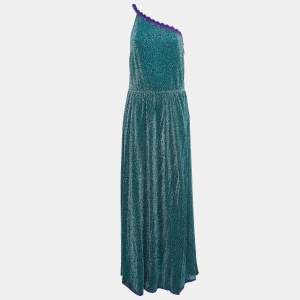 Pre Owned Missoni Green Lurex Knit One Shoulder Maxi Dress L