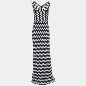 Pre Owned Missoni Black/White Patterned Lurex Knit Maxi Dress L