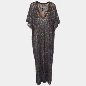 Pre Owned Missoni Sequined Crochet Knit Wool Blend Kaftan Dress L