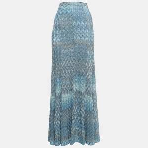 Missoni Metallic Blue/Silver Patterned Knit Maxi Skirt M