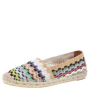 Pre Owned Missoni Multicolor Knit Fabric Espadrilles Flat Size 37