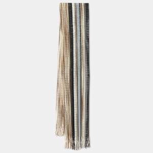 Missoni Beige/Black Striped Lurex & Wool Knit Fringed Stole 