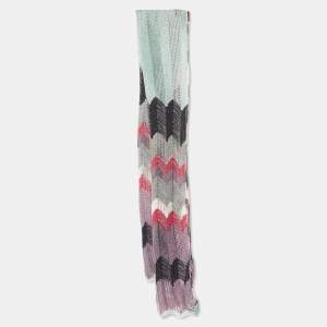 Missoni Sage Grenn/Purple Zig Zag Merino Wool Knit Stole 