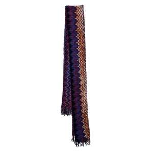 Pre Owned Missoni Multicolor Zig Zag Knit Fringed Scarf