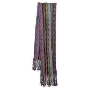 Pre Owned Missoni Multicolor Zig Zag Knit Fringed Scarf