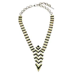 Missoni Enamel Silver Tone Geometric Shaped Long Necklace