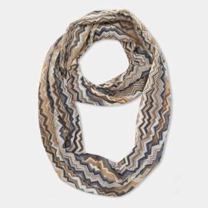 Pre Owned Missoni Multicolor Chevron Patterned Wool Knit Scarf 