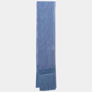 Pre Owned Missoni Blue Lurex Crochet Knit Fringed Scarf
