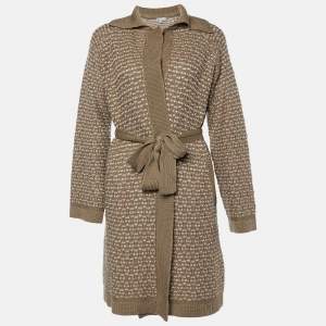 Missoni Brown Patterned Wool Knit Belted Cardigan M