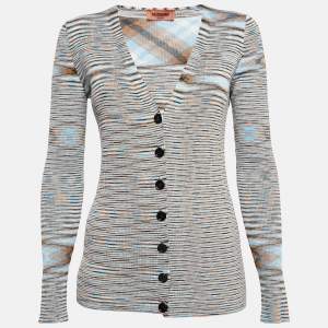 Pre Owned Missoni Blue Patterned Knit Cardigan M