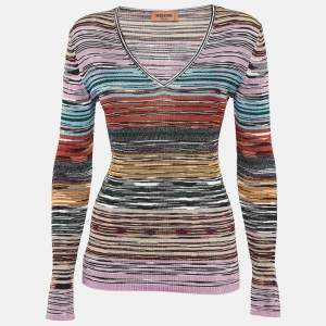 Missoni Multicolor Lurex Knit V-Neck Top M
