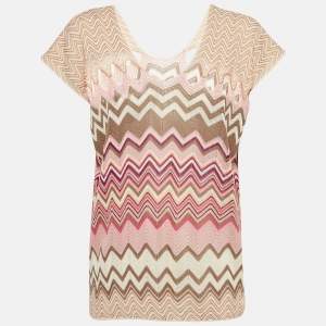 Pre Owned Missoni Pink Chevron Knit Cut-Out Detail Sheer Top M