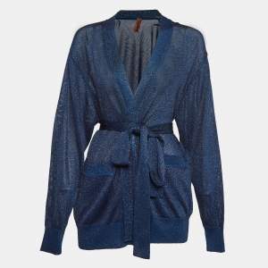 Missoni Blue Lurex Knit Open Front Cardigan M