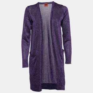 Missoni Purple Lurex Knit Long Front Open Cardigan S