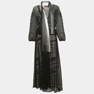 Pre Owned Missoni Black Mesh Wrap Style Maxi Dress With Scarf M