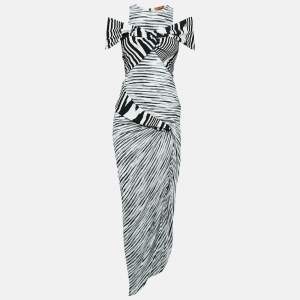 Pre Owned Missoni Black Stripe Stretch Knit Draped Off-shoulder Midi Dress M