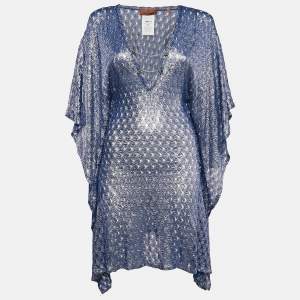 Pre Owned Missoni Silver/Blue Patterned Knit Mini Kaftan Dress S