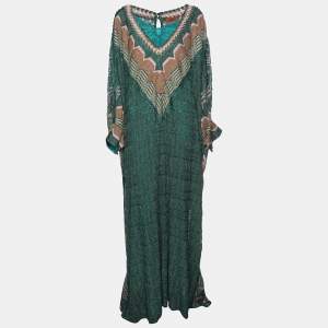 Pre Owned Missoni Green Knit Fabric Kaftan Maxi Dress XL