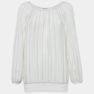 Missoni White Pinhole Lurex Knit Round Neck Top M