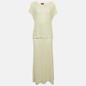 Missoni Green/Beige Lurex Knit Top and Skirt Set M