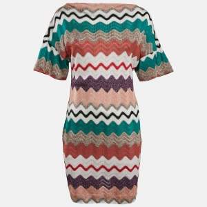 Pre Owned Missoni Multicolor Chevron Lurex Knit Mini Dress S