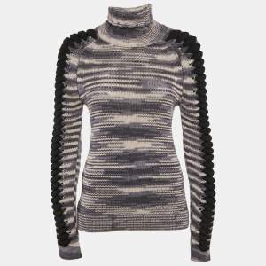 Missoni Grey Patterned Cashmere and Wool Knit Turtle Neck Sweater M