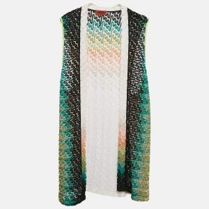 Missoni Multicolor Patterned Knit Open Front Sleeveless Cardigan M