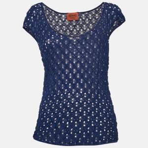 Pre Owned Missoni Blue Patterned Knit Top L