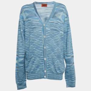 Missoni Blue/Multicolor Patterned Knit Cardigan L