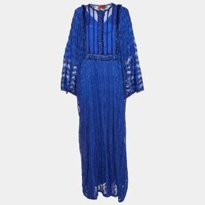 Pre Owned Missoni Blue Lurex Knit Bead Detail Kaftan Dress M