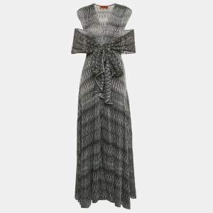 Missoni Black/Grey Chevron Lurex Knit V-Neck Sleeveless Maxi Dress S