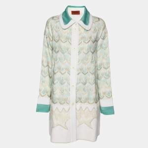Missoni Green/Cream Wave Knit Button Down Long Cardigan S