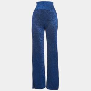 Missoni Metallic Blue Lamé High Rise Wide-Leg Pants S