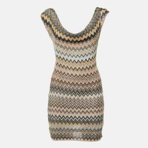 Pre Owned Missoni Multicolor Chevron Lurex Knit Cowl Neck Mini Dress M